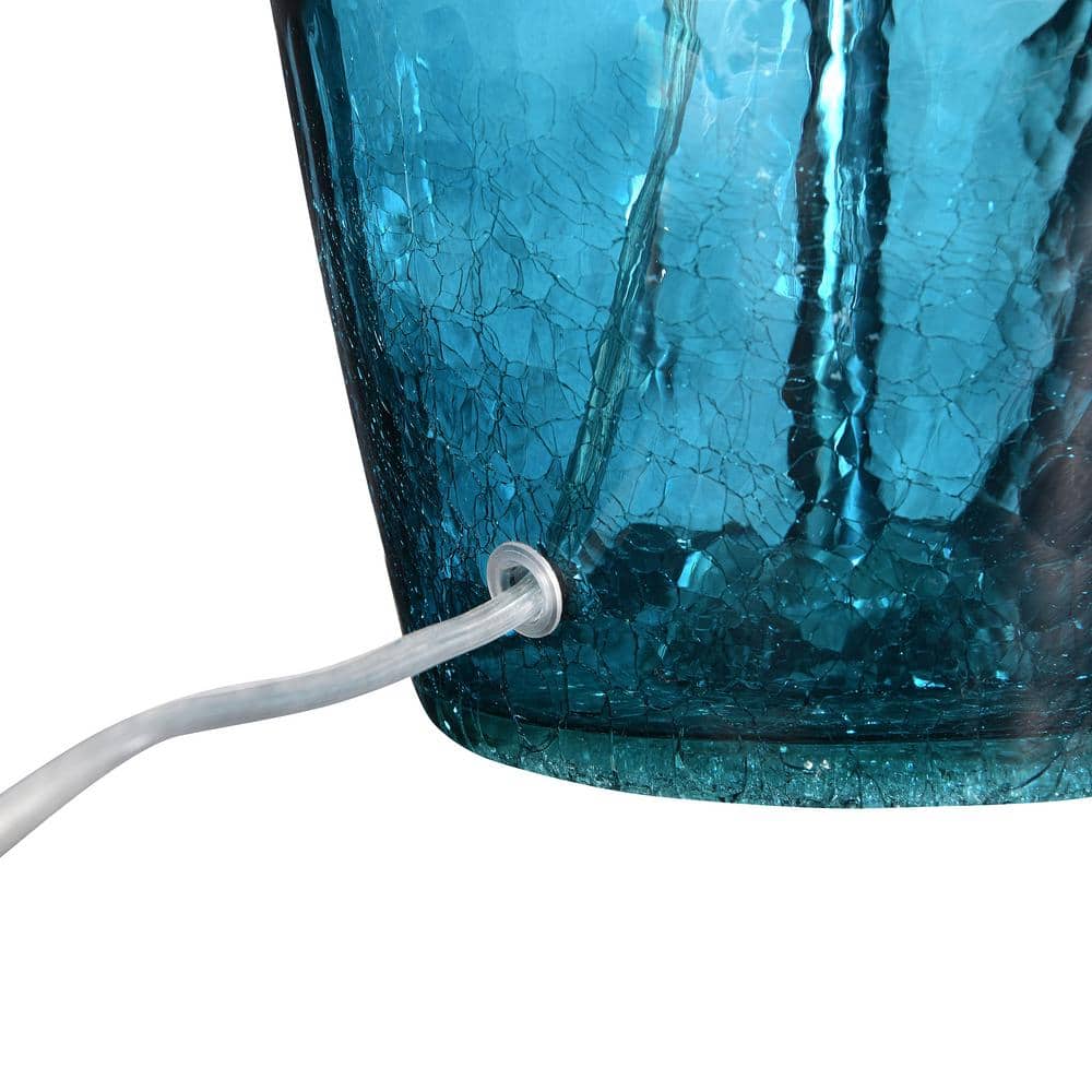 27" Deep Blue Glass Table Lamp with White Shade