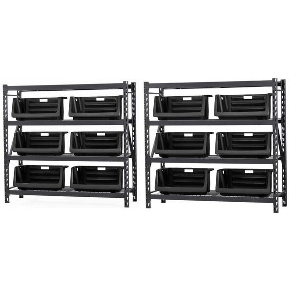 Muscle Rack 72 in. H x 154 in. W x 24 in. D 4-Wire Shelves Storage Rack with 6-Stackable Bins in Black (2-Pack)