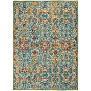 Allur Turquoise Multicolor 5 ft. x 7 ft. Floral Medallion Boho Transitional Area Rug