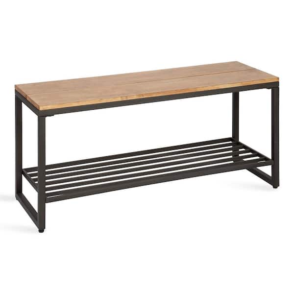 Kate and Laurel Samuels Rustic Brown Bench with Storage Shelf 20 in. x 42 in. x 14 in.