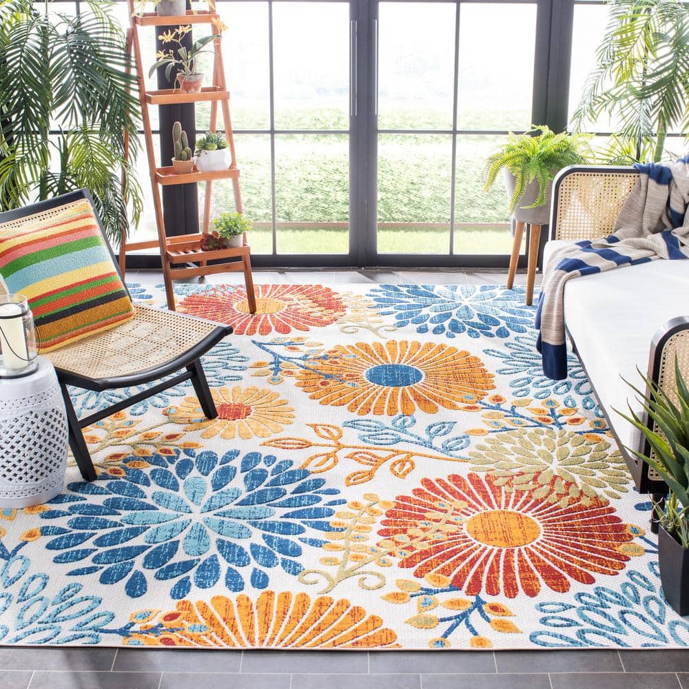 Blossom Bliss Cream & Red Floral 8' x 10' Washable Area Rug