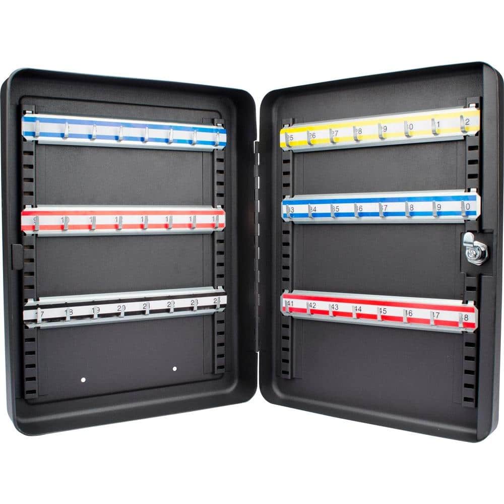Matte Black Steel Wall-Mount Key Cabinet with Lock, 48 Hooks
