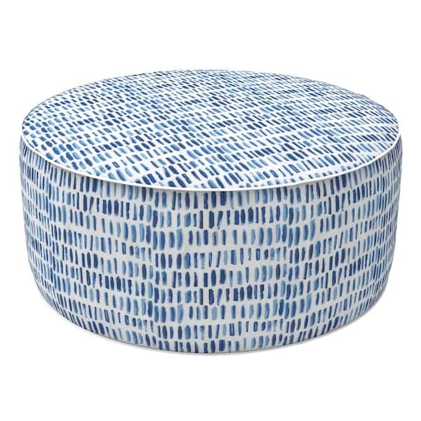 21 x 21 x 9 in. Outdoor Inflatable Ottoman Stool, Water-Repellent Round Footrest, Blue Pebble
