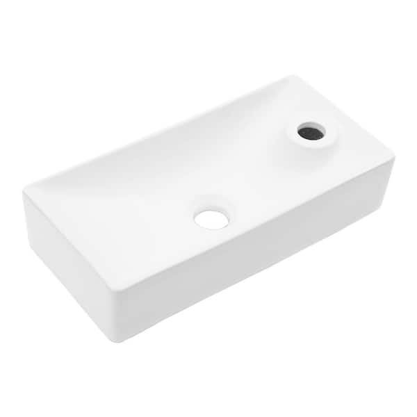 Tatahance 3.88 in Wall-Mounted Rectangular Bathroom Sink in White Ceramic with Single Faucet Hole
