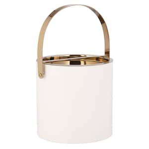Milan 3 qt. White Ice Bucket with Polished Gold Arch Handle and Bridge Cover