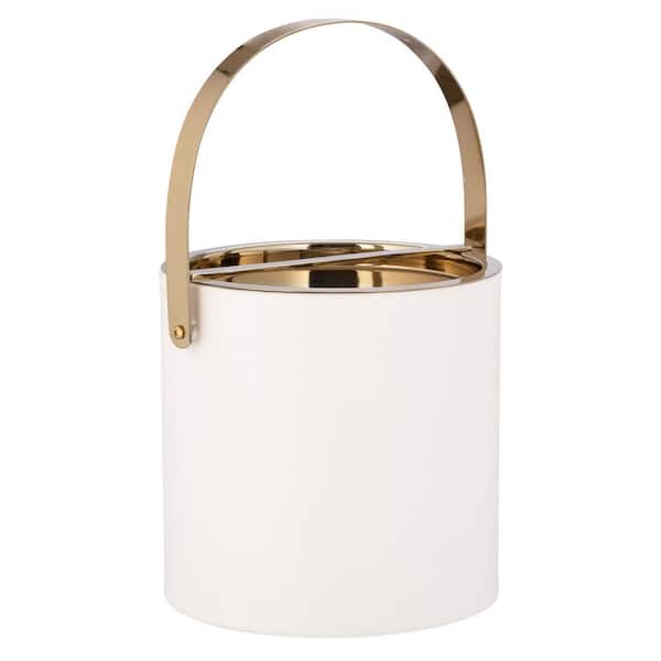 Kraftware Milan 3 qt. White Ice Bucket with Polished Gold Arch Handle and Bridge Cover