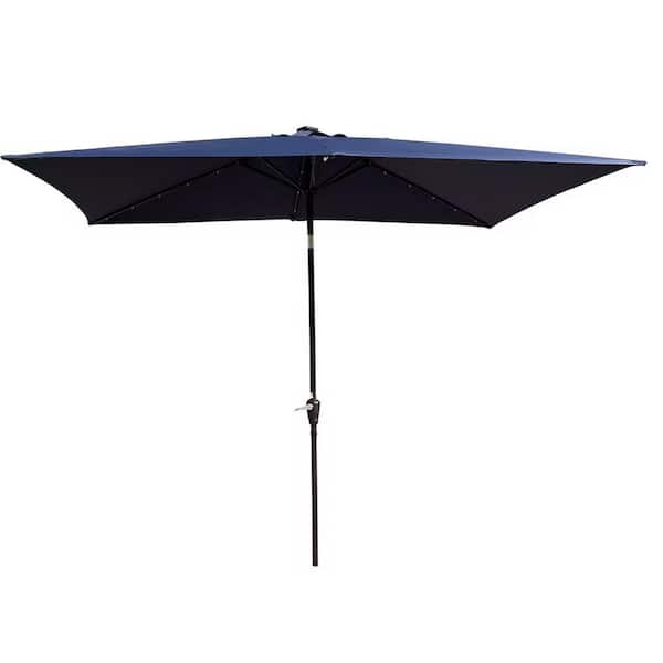 Cesicia 10 ft. x 6.5 ft. Rectangular Steel Outdoor Market Patio Umbrella with Crank and LED Light in Navy Blue