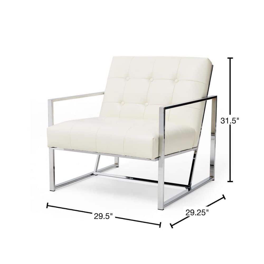 Mid-Century Chrome-Plated White Faux Leather Accent Chair
