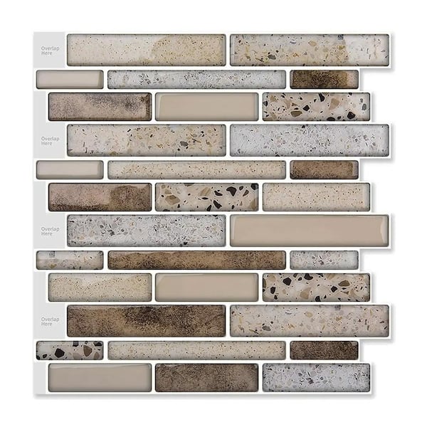 Yipscazo 12 in. x 12 in. Browm Peel and Stick Backsplash Tiles for Kitchen (10-Pack)