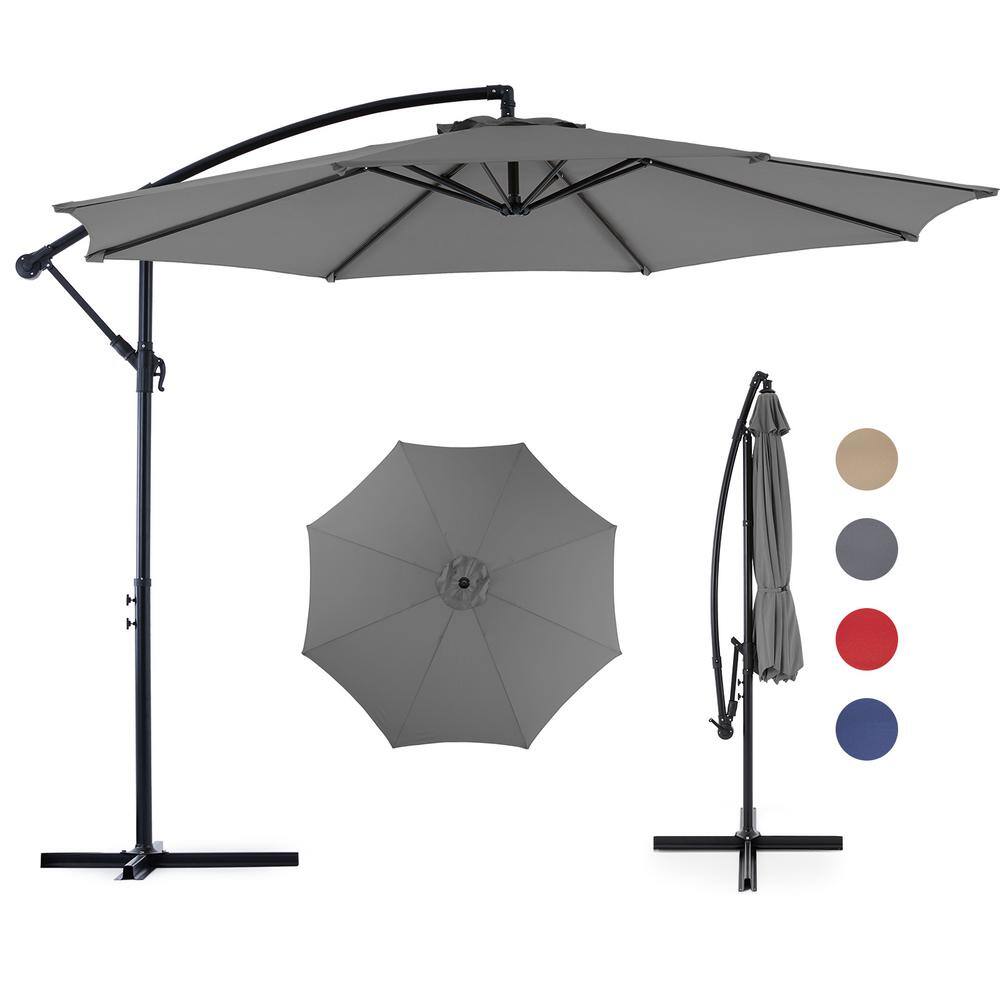 9.8 ft. Outdoor Patio Umbrella in Gray Outdoor Cantilever Sun Shade, with E