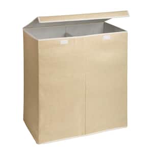 Large Dual Laundry Hamper with Lid, Natural Resin