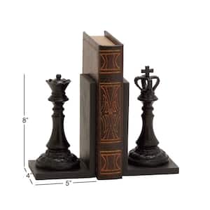 Black Resin Chess Bookends with King and Queen (Set of 2)