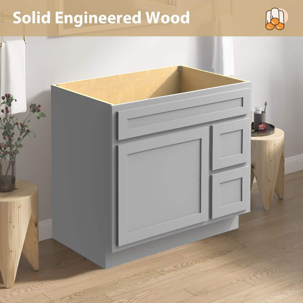 Gray Painted Freestanding Bathroom Vanity Cabinet with Shelves