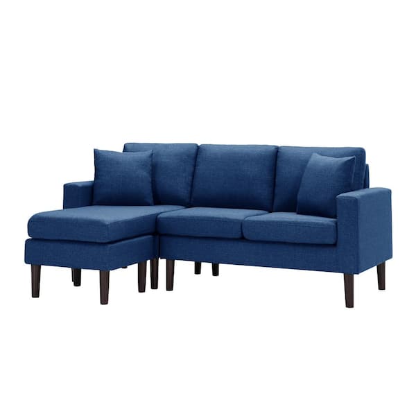 Aoibox 2-Pieces 72 in. W Blue Square Arm Fabric L-Shaped Reversible Sectional Sofa w/ Removable Cushion Ottoman 2-Pillows