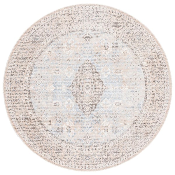 Restoration Vintage Beige/Sand 8 ft. x 8 ft. Ornate Border Round Area Rug