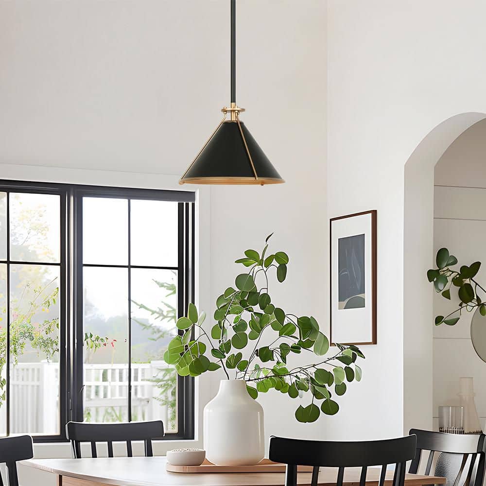 Zevni Mid-Century Modern 1-light Matte Black and Dark Gold
