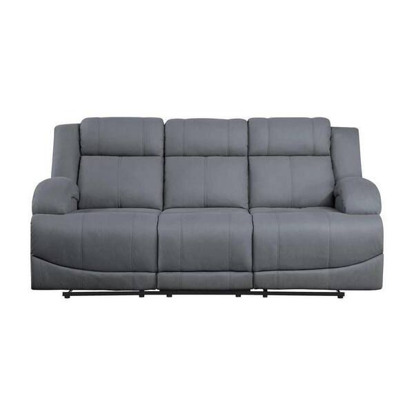 EVERGLADE HOME Darcel 81.5 in. W Flared Arm Microfiber Straight Double Reclining Sofa in Graphite Blue
