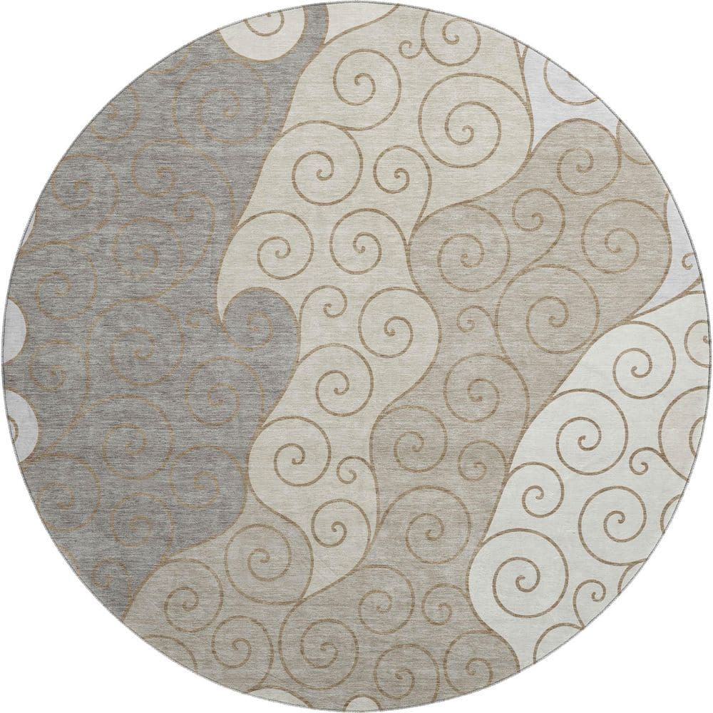 Mayfield Premium Machine Washable Abstract AMF2464 Taupe 8 ft. x 8 ft. Round Rug price history on PriceWatchPro
