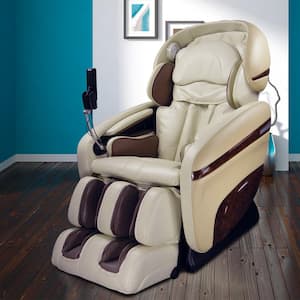 Pro Dreamer Series Cream Faux Leather Reclining Massage Chair with 3D S-Track, Built-in MP3 Speakers and Foot Rollers