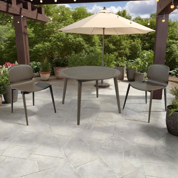 Ambre Oak Brown Round Acacia Wood Outdoor Dining Table without Extension