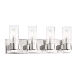 Vernon Place 24.5 in. 4-Light Chrome Vanity Light with Clear Ribbed Glass Shades