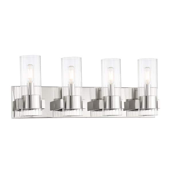 Minka Lavery Vernon Place 24.5 in. 4-Light Chrome Vanity Light with Clear Ribbed Glass Shades