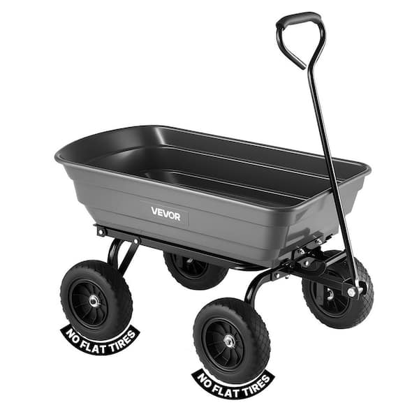 Garden Dump Cart, 600 lbs. Poly Dump Cart, Garden Carts Dumps Wagon with 90° Quick-Dumps 5.5 cu. ft. Plastic Garden Cart