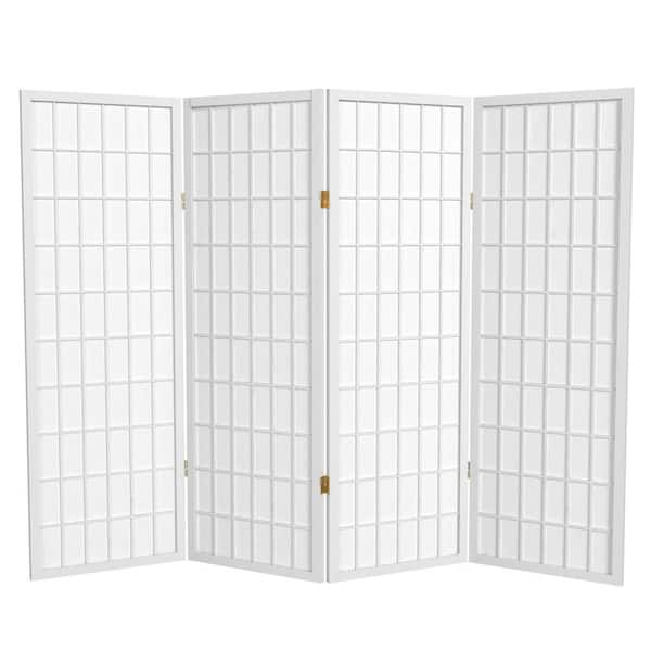 Oriental Furniture 4 ft. Short Window Pane Shoji Screen - White - 4 Panels