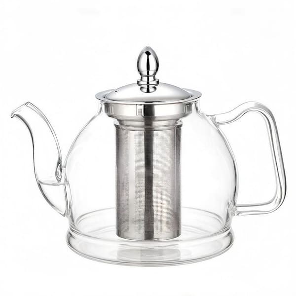 1-Cup 1000ml Glass Teapot with Removable Infuser, Stovetop Safe Tea Kettle for Blooming and Loose Leaf Tea