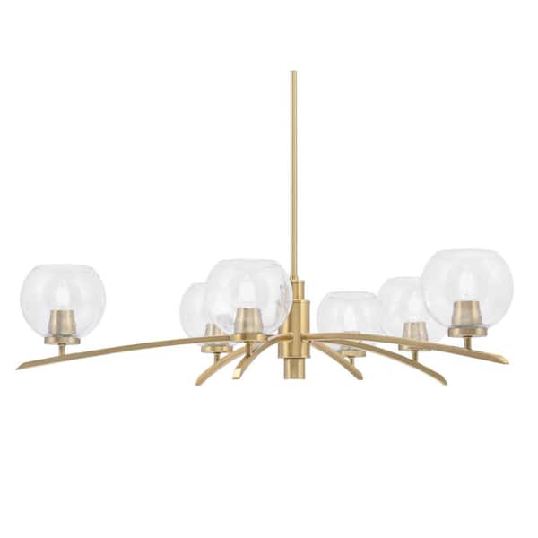 Unbranded Siena 31.25 in. 6 Light New Age Brass Chandelier with Clear Bubble Glass Shades