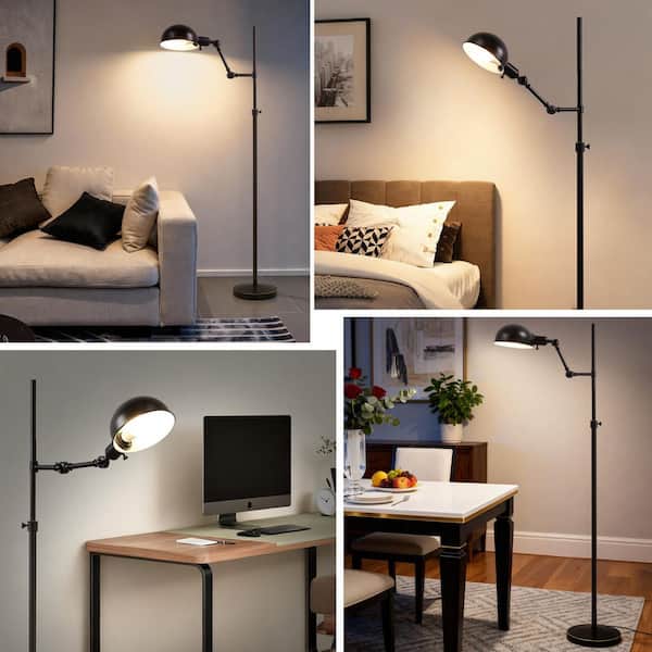 NatySwan 59.5 in. Black Swing Arm Floor Lamp, Adjustable Height