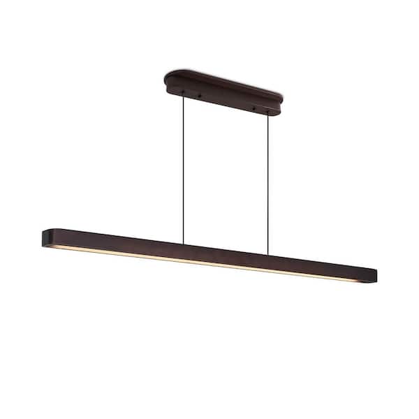 51 in. 1-Light Dimmable Integrated LED Walnut Linear Pendant Chandelier for Dining Room