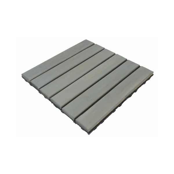 Tatayosi 12 in. x 12 in. Square Acacia Wood Interlocking Flooring Tiles Striped Pattern Tiles in Light Gray (Pack of 10)