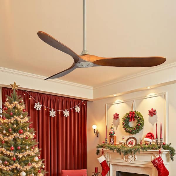 60 in. Indoor/Outdoor Modern Solid Wood Nickel Ceiling Fan with Remote Control and DC Reversible Motor