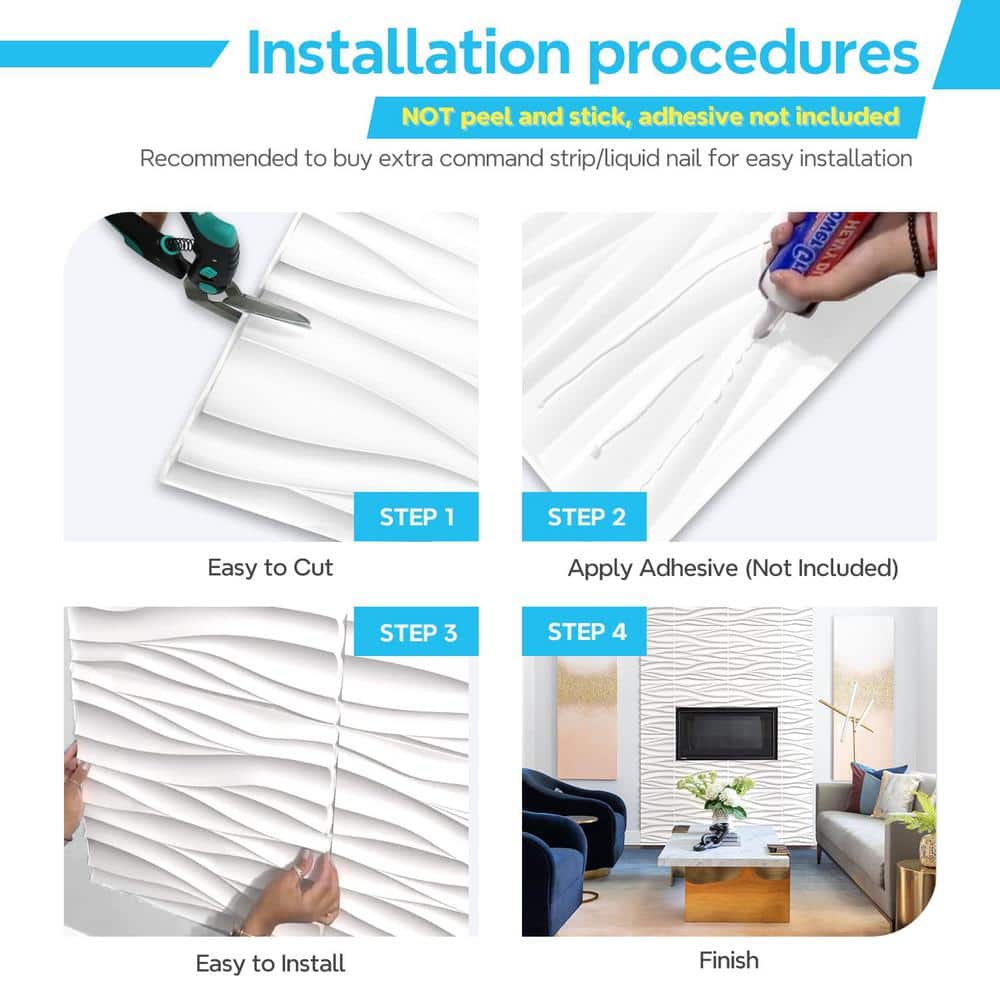 Wave Design White PVC 3D Wall Panels 19.7" x 19.7"