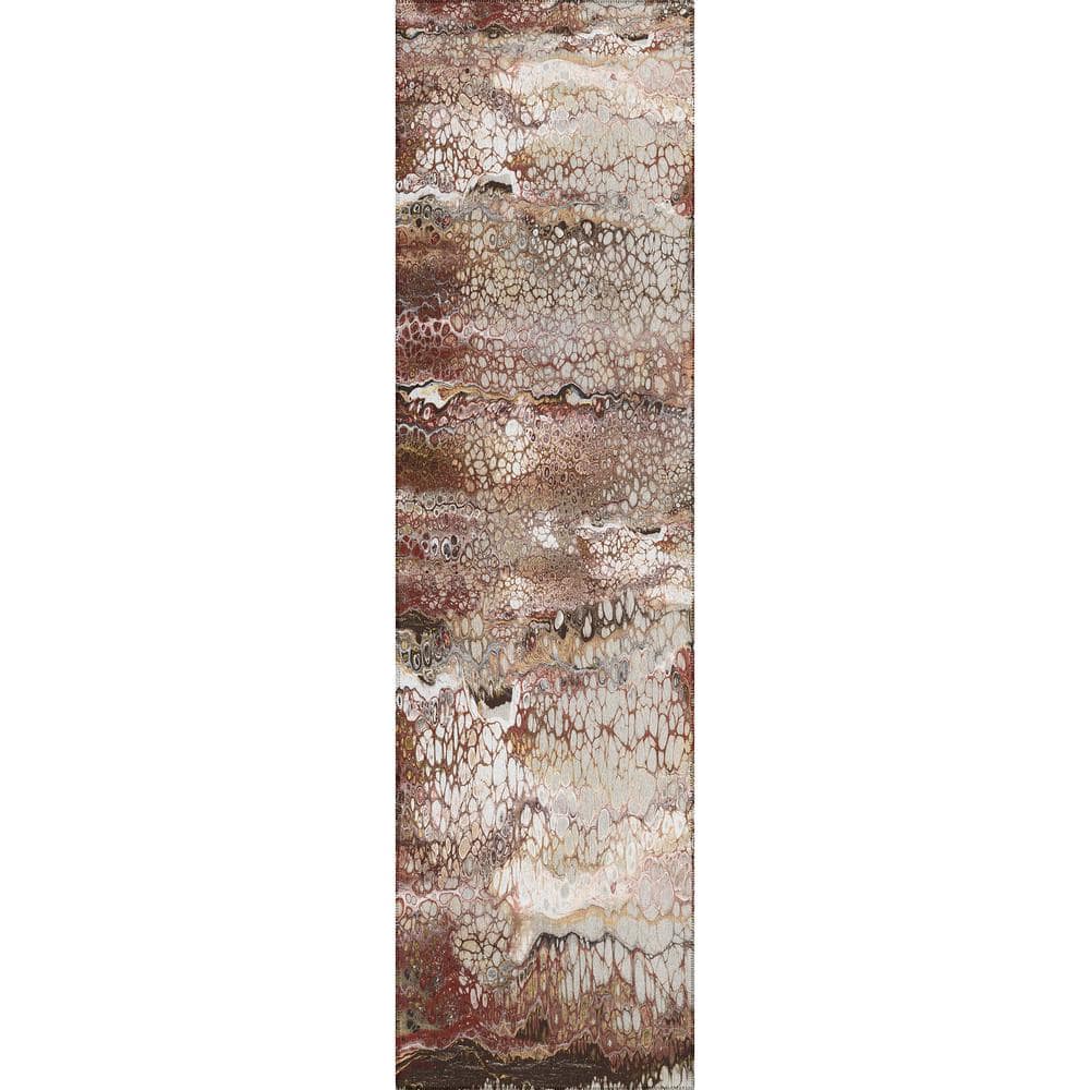 Karina Brown 2 ft. 3 in. x 7 ft. 6 in. Geometric Indoor/Outdoor Area Rug