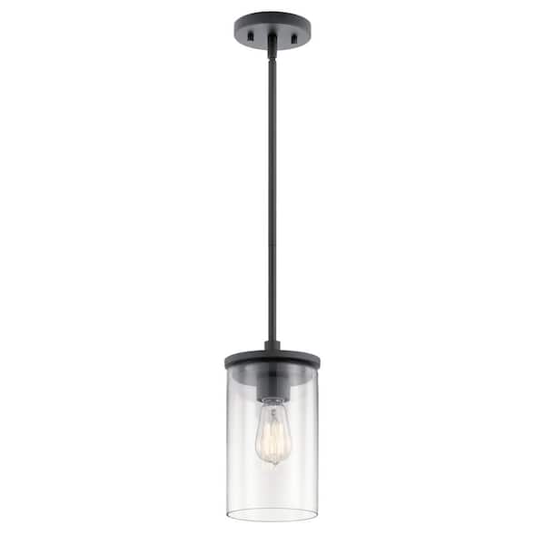 Crosby 1-Light Black Contemporary Shaded Kitchen Mini Pendant Hanging Light with Clear Glass