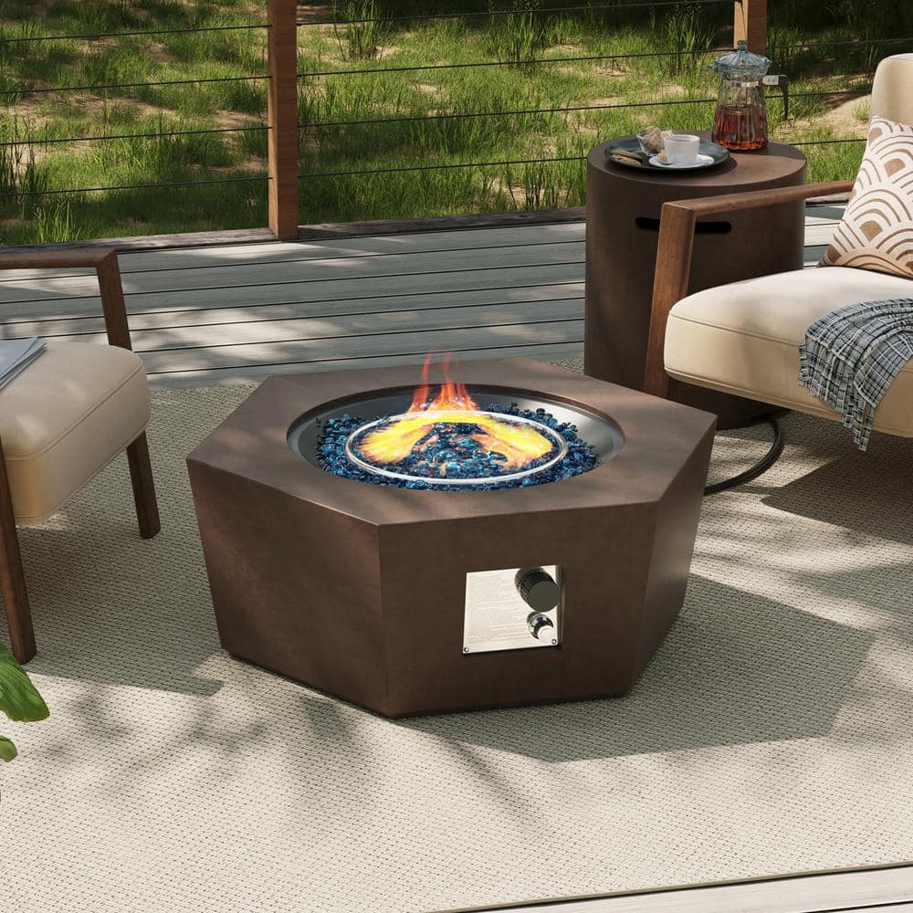UPHA 41 in. 50,000 BTU Dark Brown Hexagon Concrete Outdoor