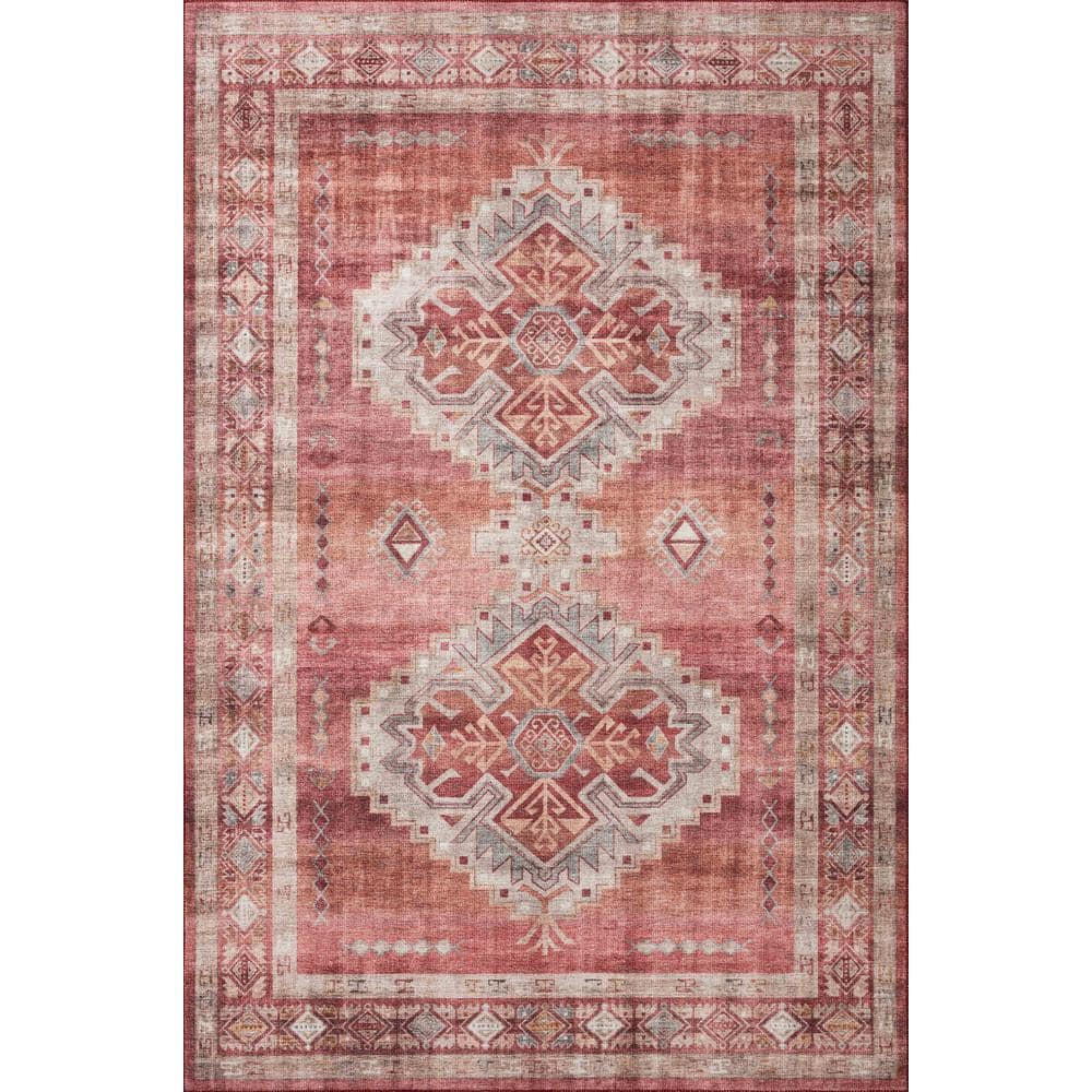 Sunset and Natural Medallion Stain-Resistant Synthetic Area Rug