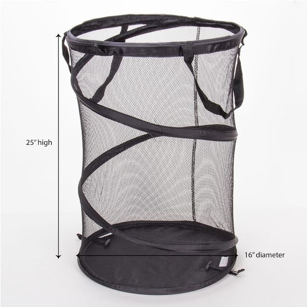 Black Large Foldable Mesh Laundry Basket Collapsible Pop Up Hamper for Laundry 