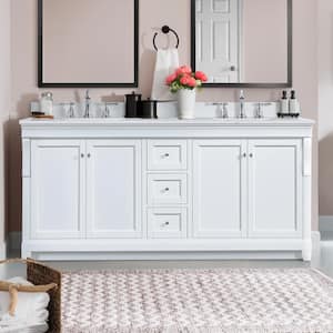 Naples 73 in. W x 22 in. D x 38.75 in. H Double Sink Freestanding Bath Vanity in White with White Engineered Stone Top