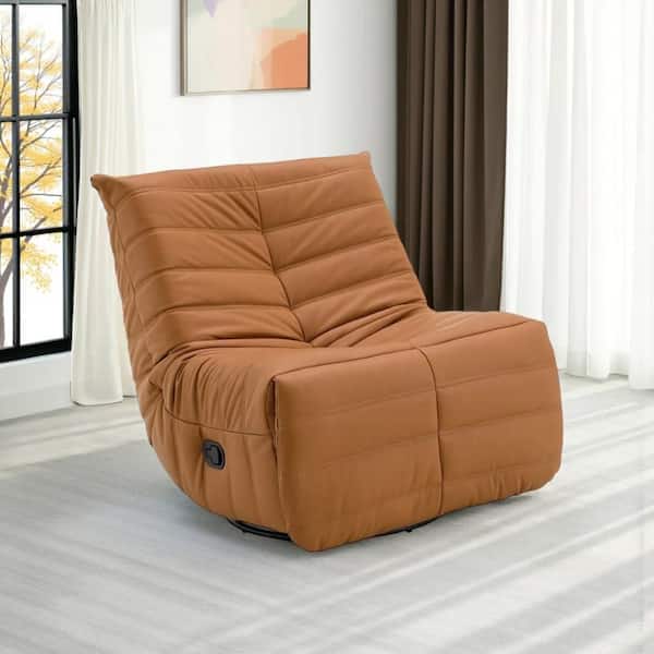 Benjara Taon Orange Fabric Glider Recliner Chair with Tufted Cushioned
