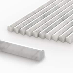 Honed Carrara White 12 in. x 0.75 in. Natural Marble Wall Pencil Tile Backsplash Accessory Wall Tile Trim (10-Pack)