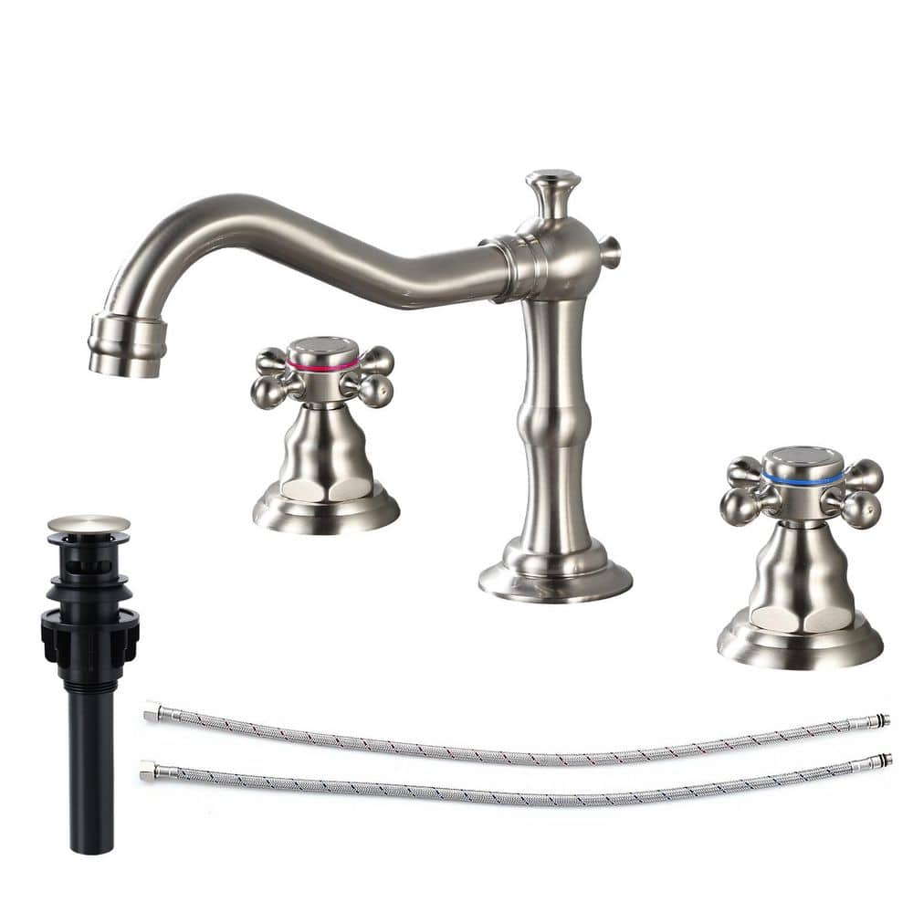 Double Handles 8 in. Widespread Bathroom Faucet 3-Hole Waterfall Sink Faucet in Brushed Nickel price history on PriceWatchPro