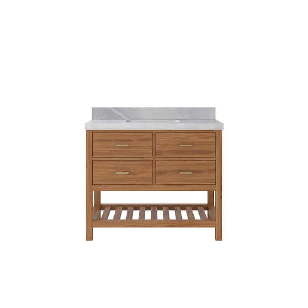 Willow Collections Parker Teak 42 in. W x 22 in. D x 36 in. H Single Sink Bath Vanity in Golden Teak with 2 in. Pearl Gray Qt. Top