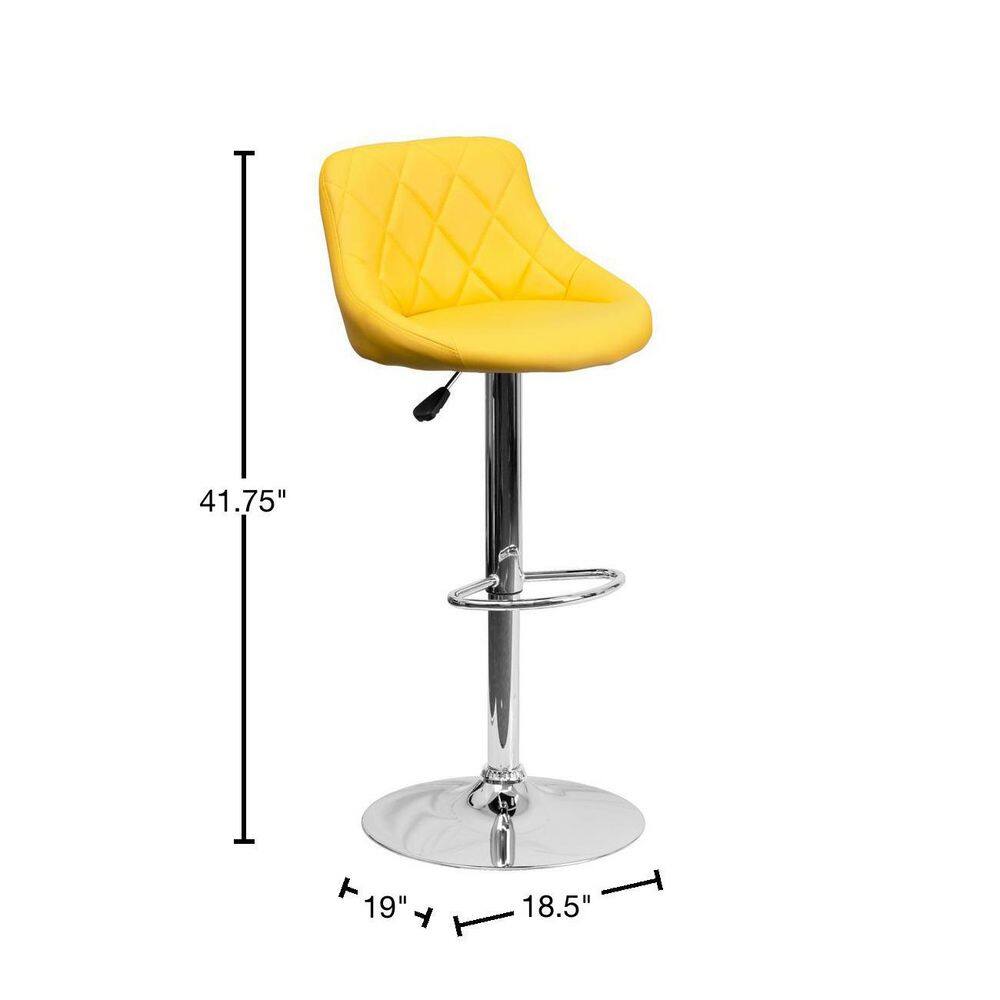 Retro Charm Yellow Vinyl Adjustable Swivel Bar Stool with Chrome Base