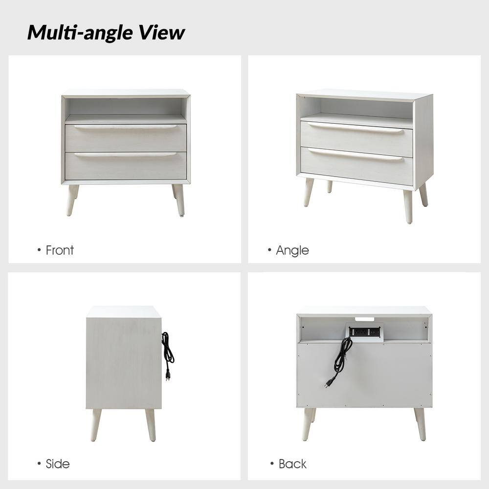 Leslie Mid-Century Modern Walnut 2-Drawer Nightstand with Built-In Outlets (Set of 2) - thumbnail 4