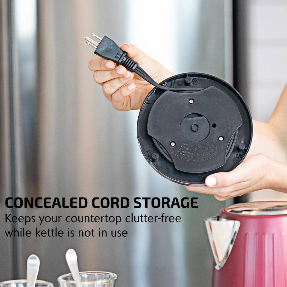 Maroon Red Stainless Steel Electric Kettle with Cool-Touch Handle