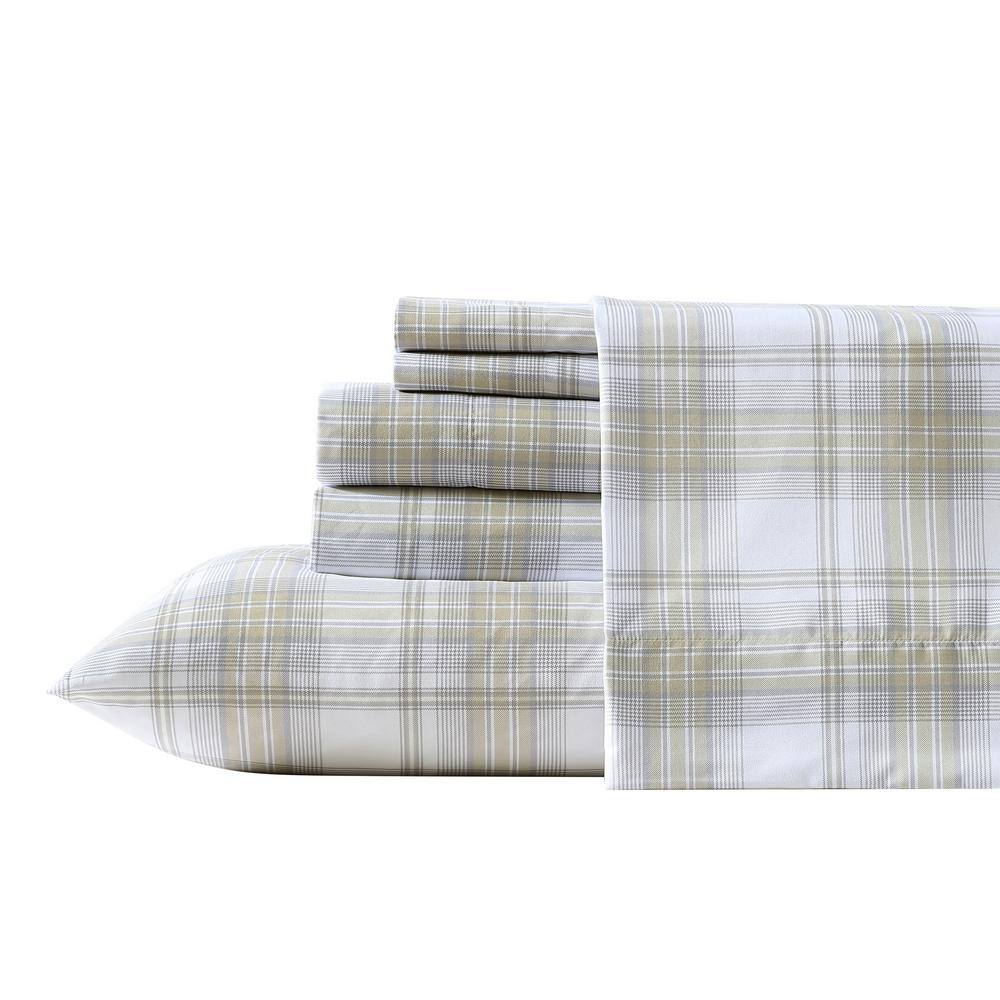Twin White Plaid Microfiber Sheet Set with Pillowcase