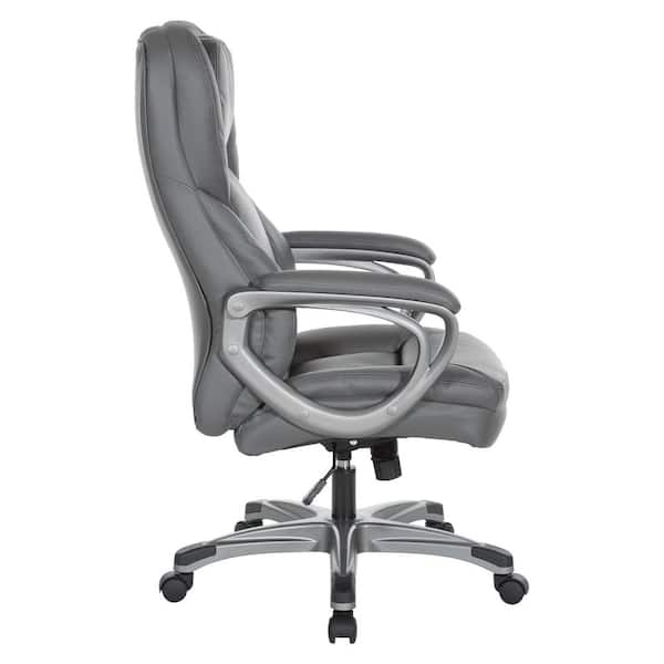 Office Star Executive Charcoal Bonded Leather Office Chair with Titanium Coated Nylon Base